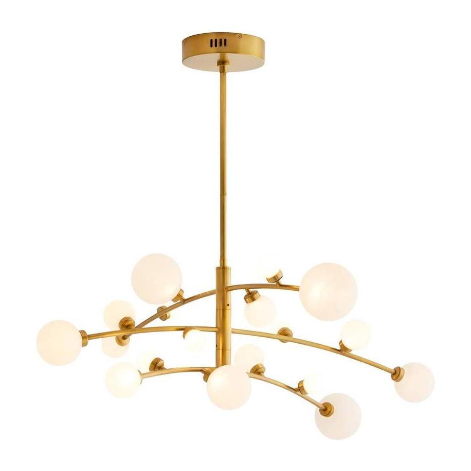 Antique Brass Opal Globe LED Chandelier