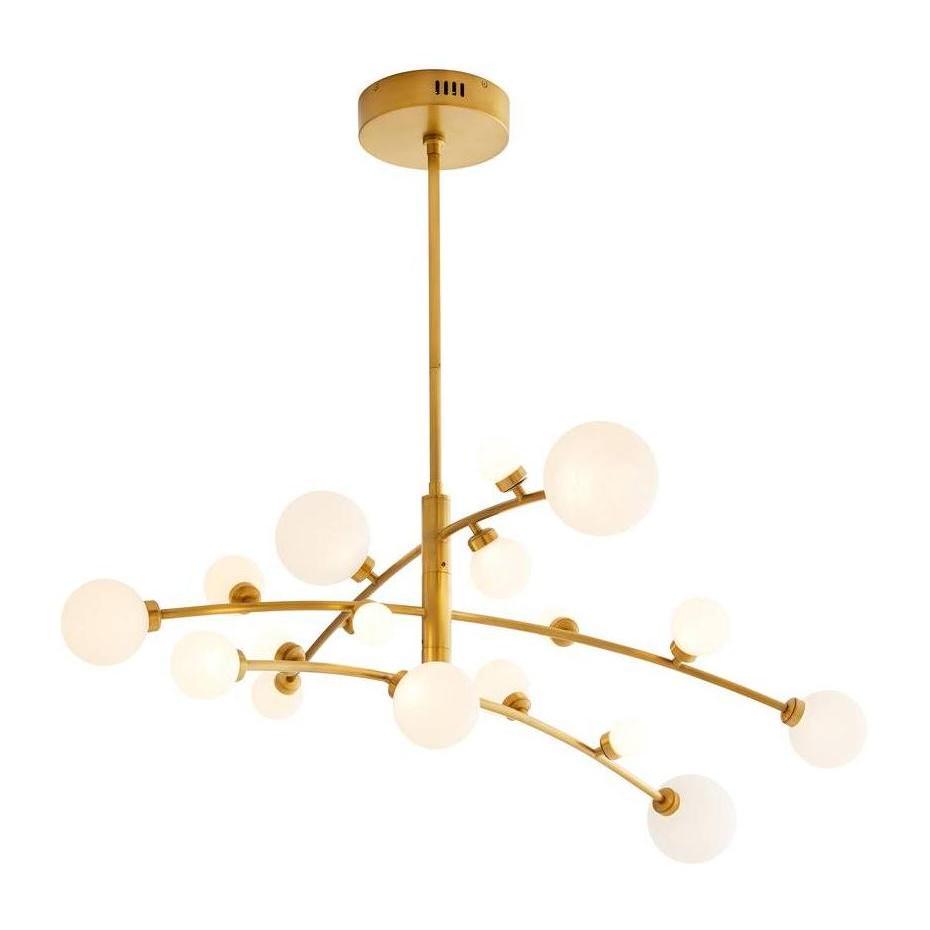 Antique Brass Opal Globe LED Chandelier