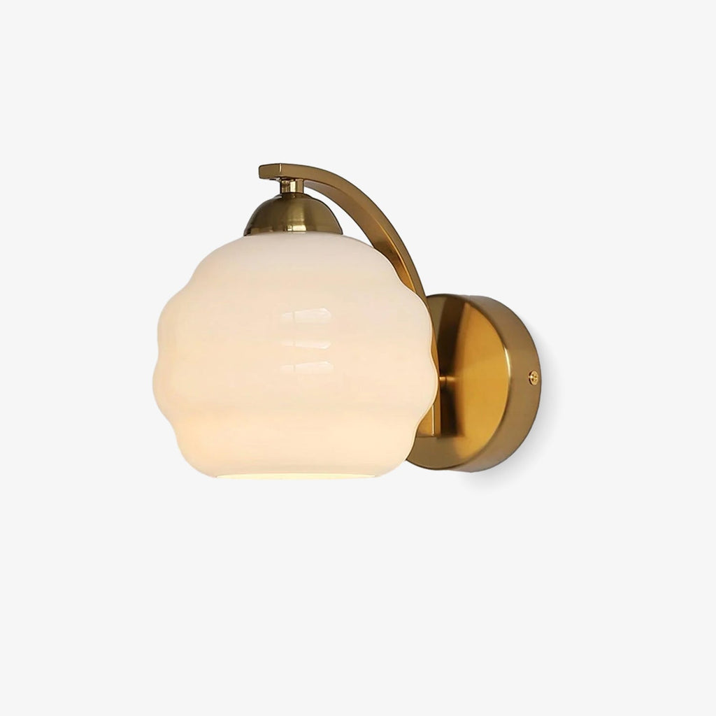 Art Deco Glass Wall Light / ∅ 5.9″ x H 6.3″ / Dia 15cm x H 16cm / Gold+White