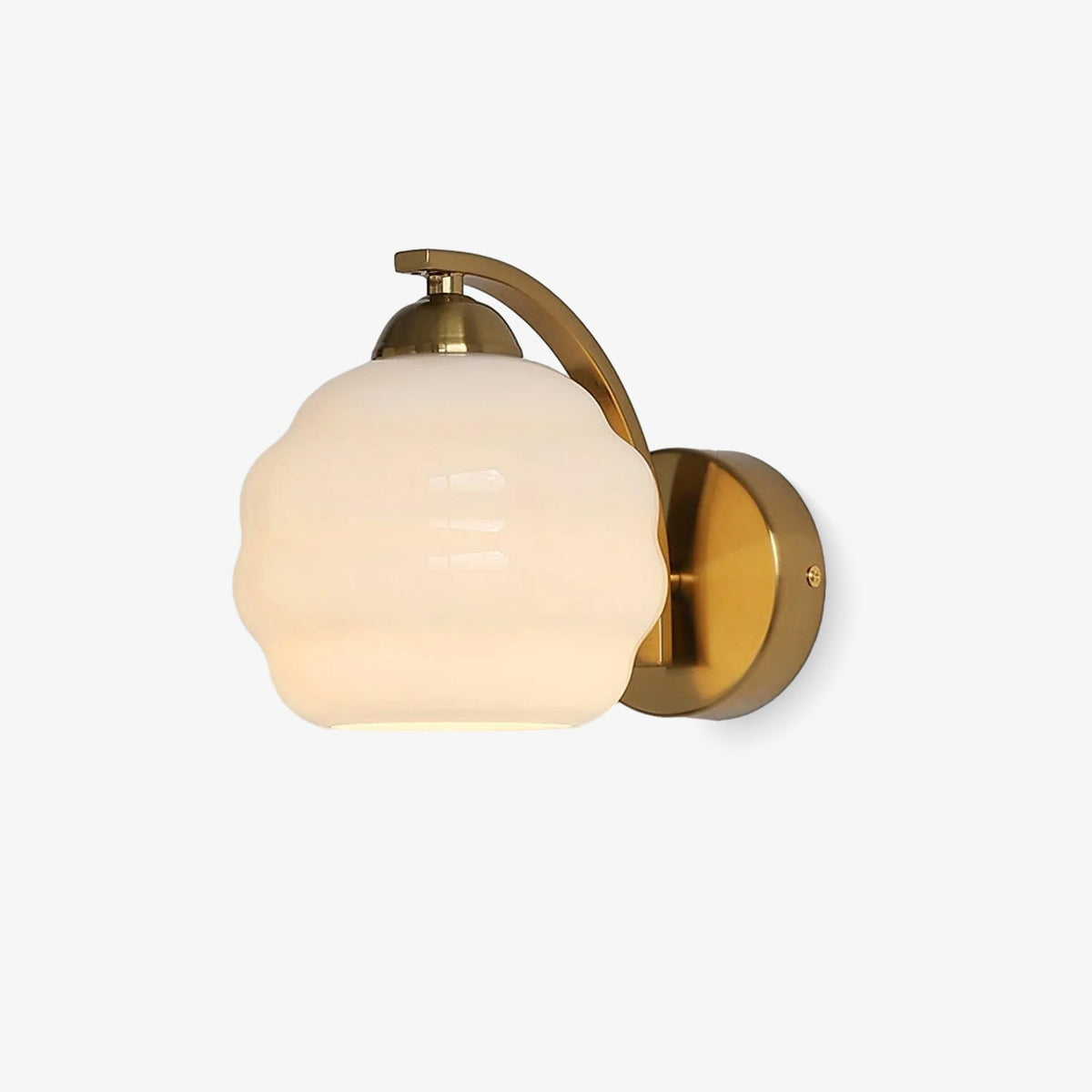 Art Deco Glass Wall Light / ∅ 5.9″ x H 6.3″ / Dia 15cm x H 16cm / Gold+White