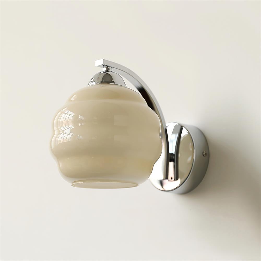 Art Deco Glass Wall Light / Set of 2 / Gold+White