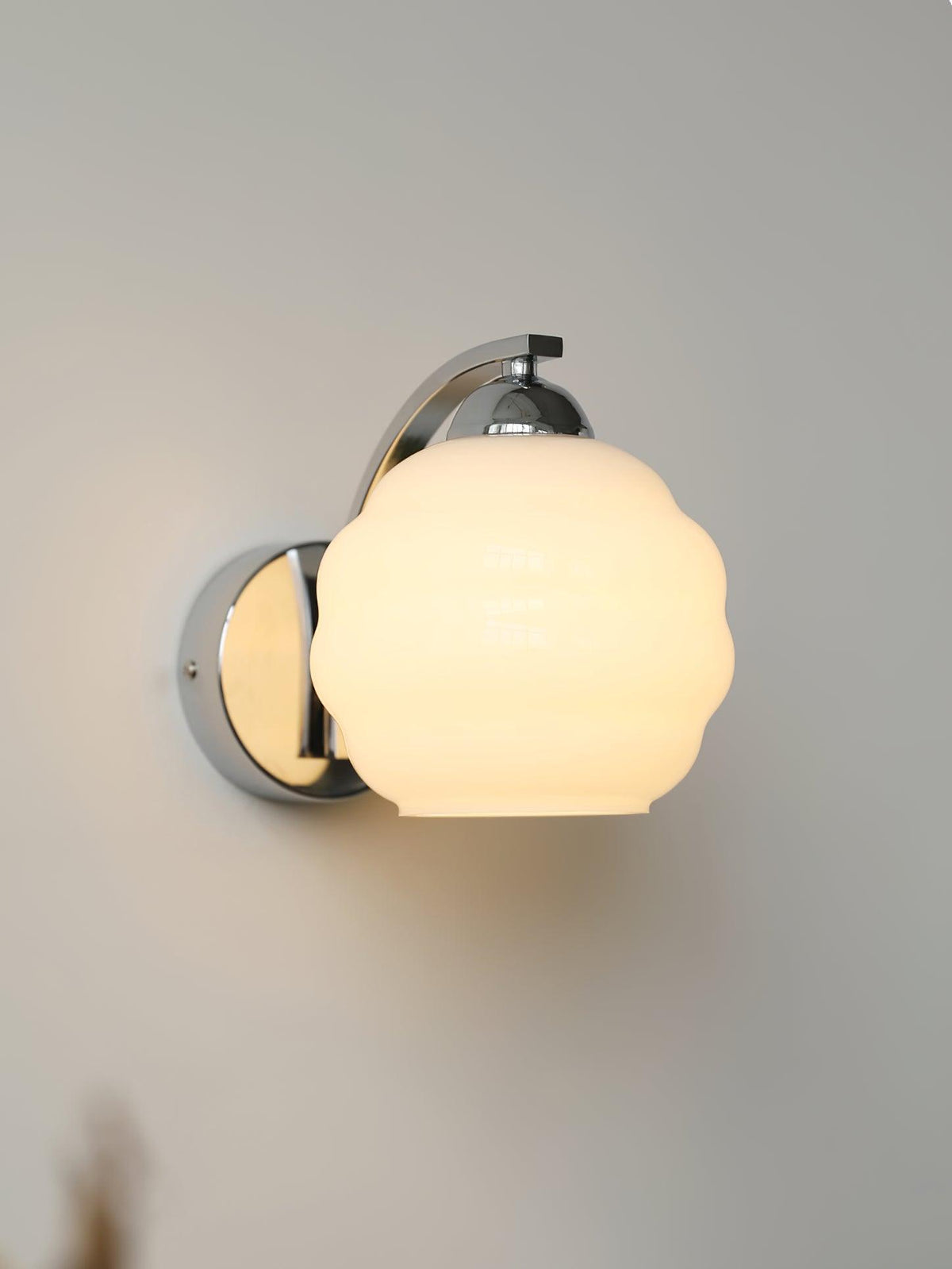 Art Deco Glass Wall Light / Set of 2 / Chrome+Beige