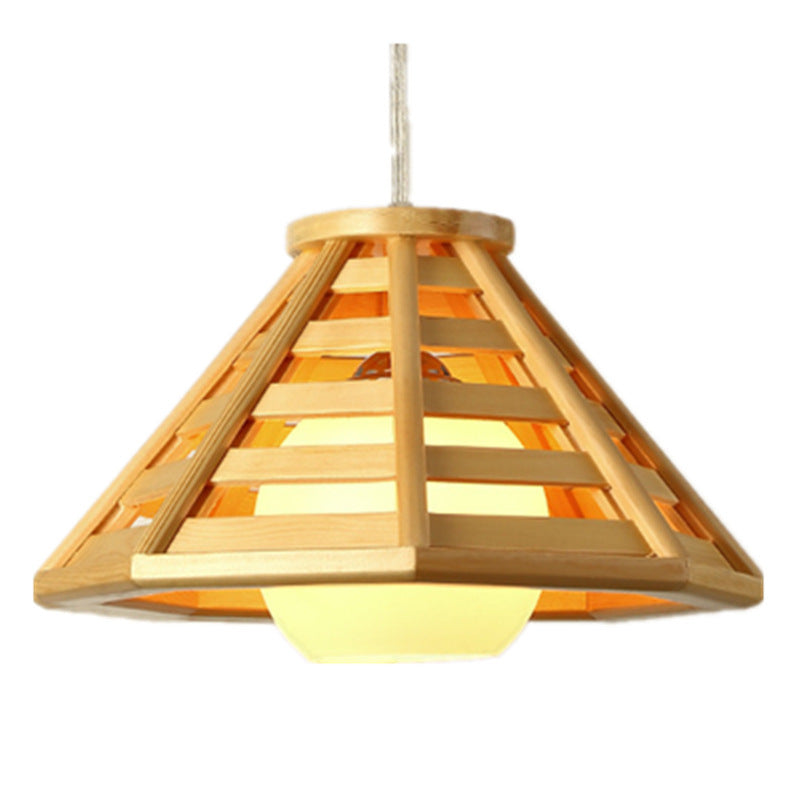 Bamboo Woven Wood LED Pendant Light / Without Inner Glass Cover / Small Size 35cm Wood Color