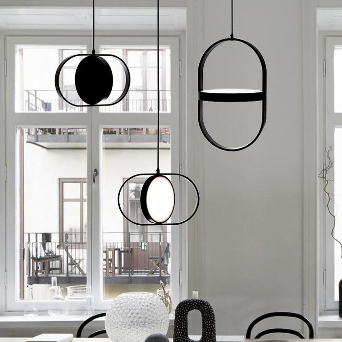 Black Aluminum Acrylic LED Pendant Light / Black / 30x18cm