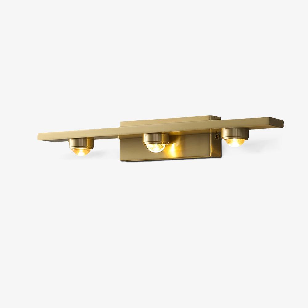 Compact Brass Glass LED Wall Light / L 2.7″ x W 3.7″ x H 3.1″ / L 6.8cm x W 9.5cm x H 8cm / Brass & Transparent / Warm White