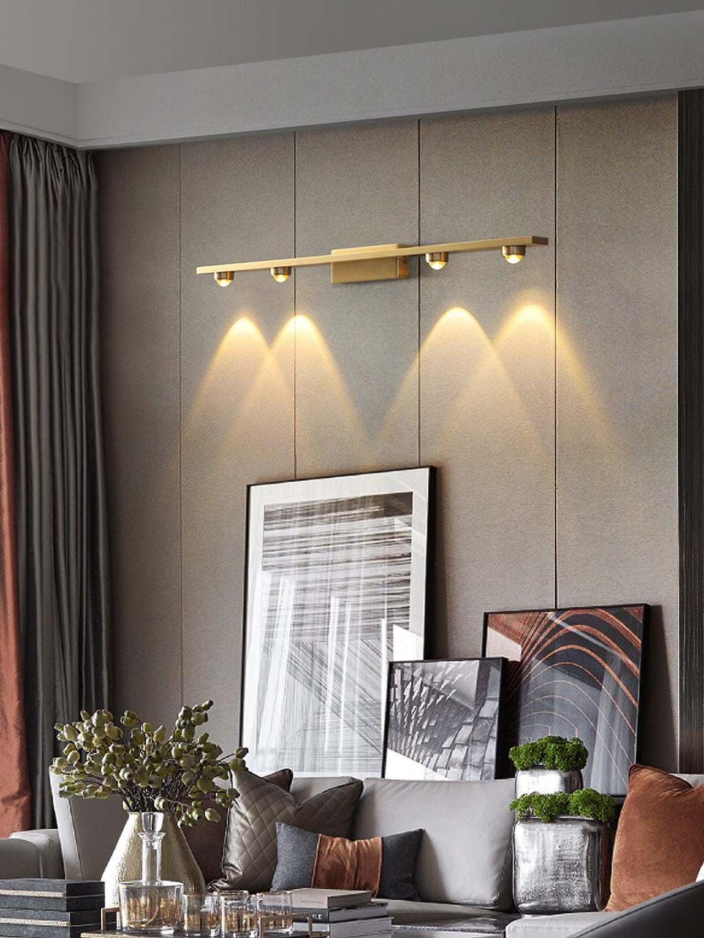 Compact Brass Glass LED Wall Light / L 2.7″ x W 3.7″ x H 3.1″ Set Of 2 / Brass & Transparent / Cool White