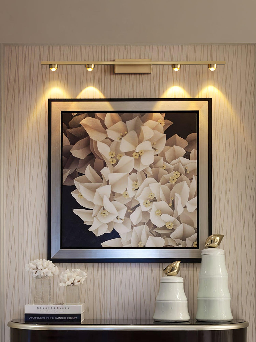 Compact Brass Glass LED Wall Light / L 11.8″ x W 2.4″ x H 1.9″ Set Of 2 / Brass & Transparent / Cool White