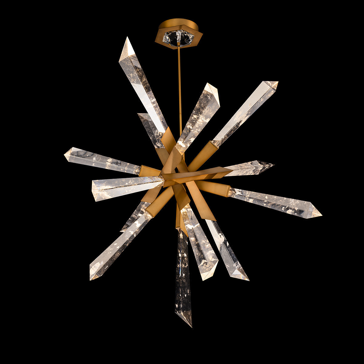 Crystal Spear Sculptural Pendant Light / Aged Brass