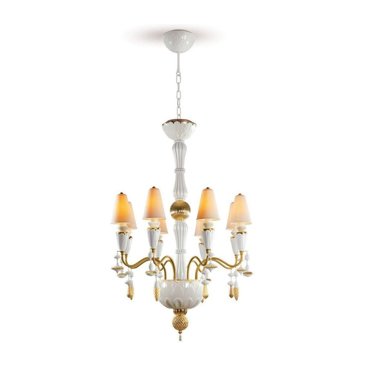 Eight-Light Porcelain Botanical Chandelier / Red Coral