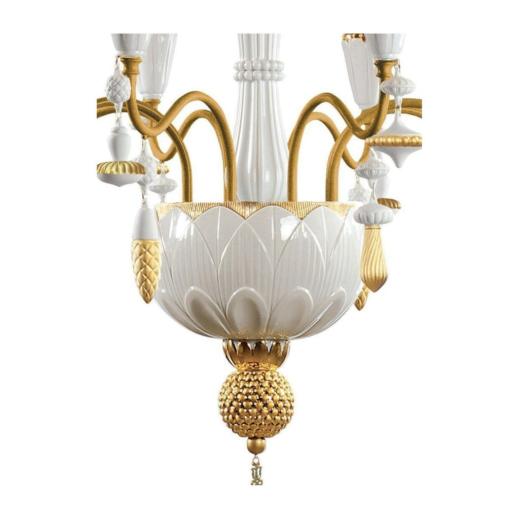 Eight-Light Porcelain Botanical Chandelier / White