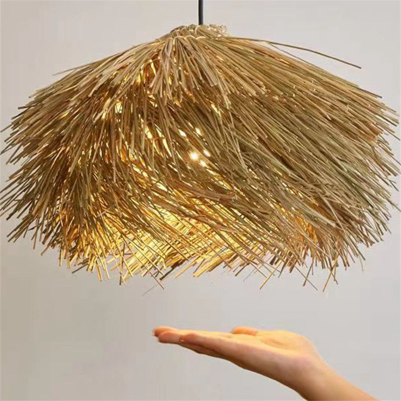 Japanese Wabi Sabi Rattan Straw Hat Pendant Light