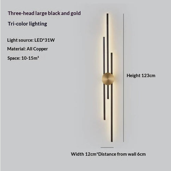 Long Bronze or Black Multi-Light Wall Light / Threecolorlight Source / Trumpet 64cm / Black