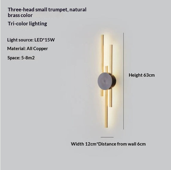 Long Bronze or Black Multi-Light Wall Light / Threecolorlight Source / Medium 94cm / COPPER