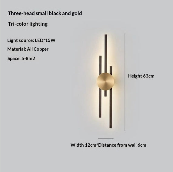 Long Bronze or Black Multi-Light Wall Light / Threecolorlight Source / Trumpet 64cm / COPPER