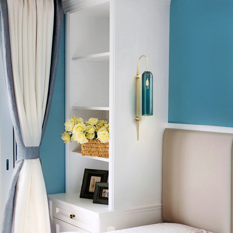 Modern Glass Bedside Wall Light / Blue