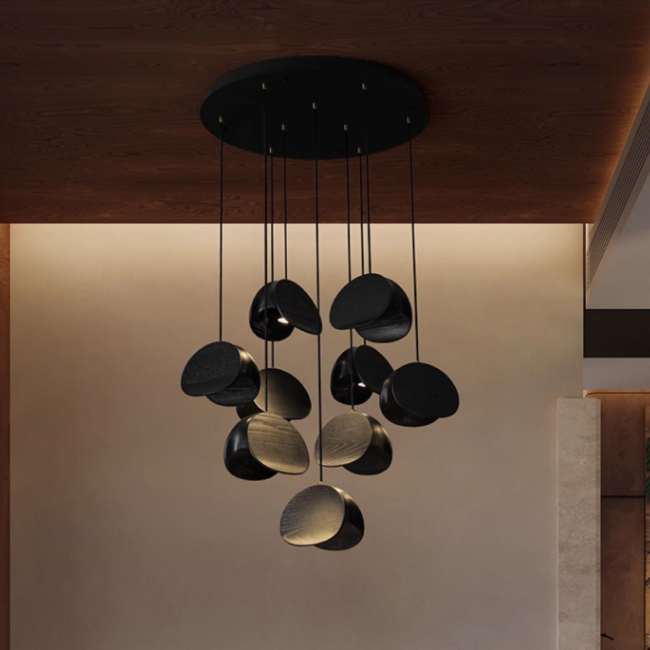 Rustic Wood Mid-Century Pendant Light / Warm Light / Dark Wood