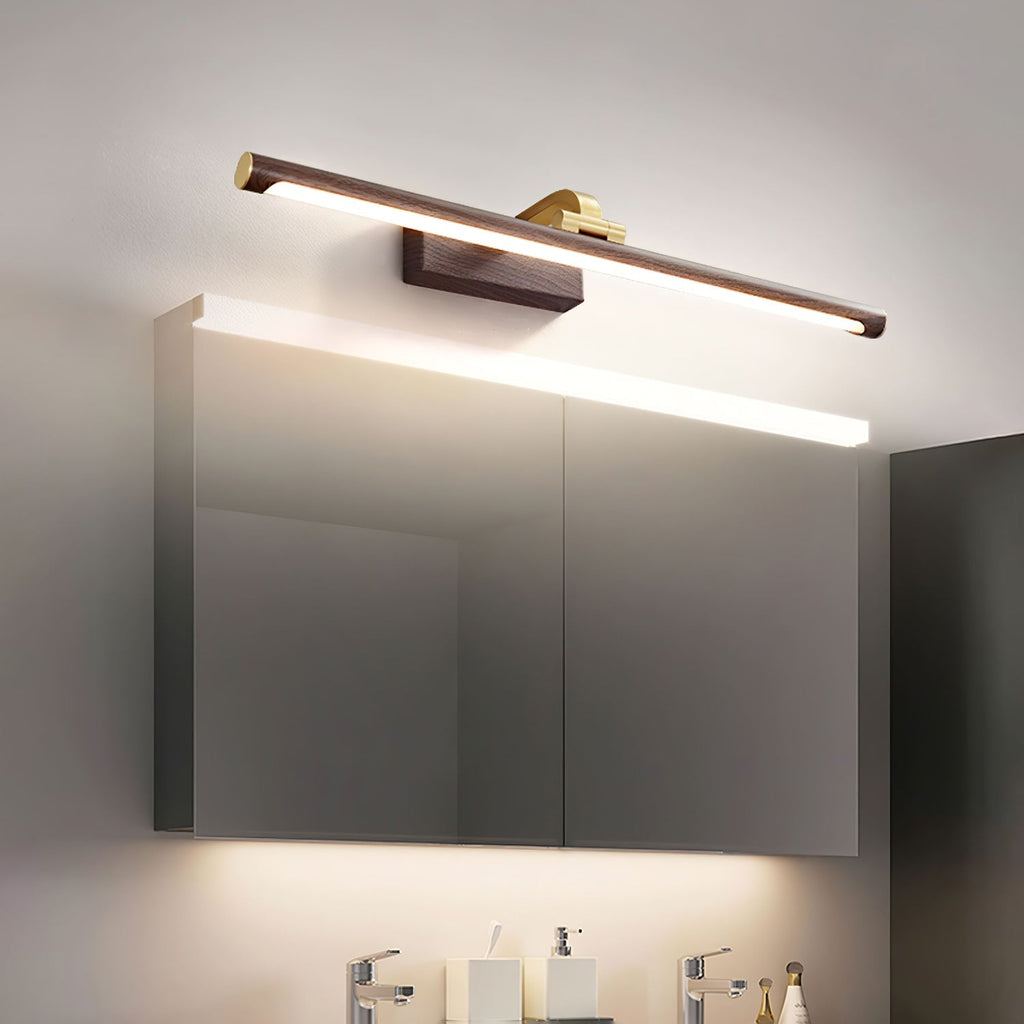 Walnut Brass Linear LED Wall Light / ∅ 15.7″ x H 3.3″ / Walnut Color & Warm Light / Set Of 2