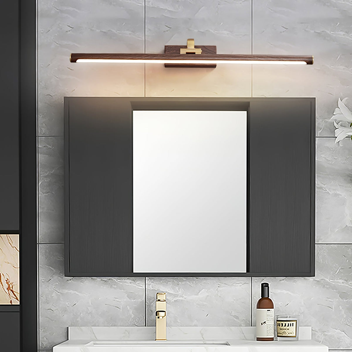 Walnut Brass Linear LED Wall Light / ∅ 15.7″ x H 3.3″ / Brass & Warm Light / Set Of 2