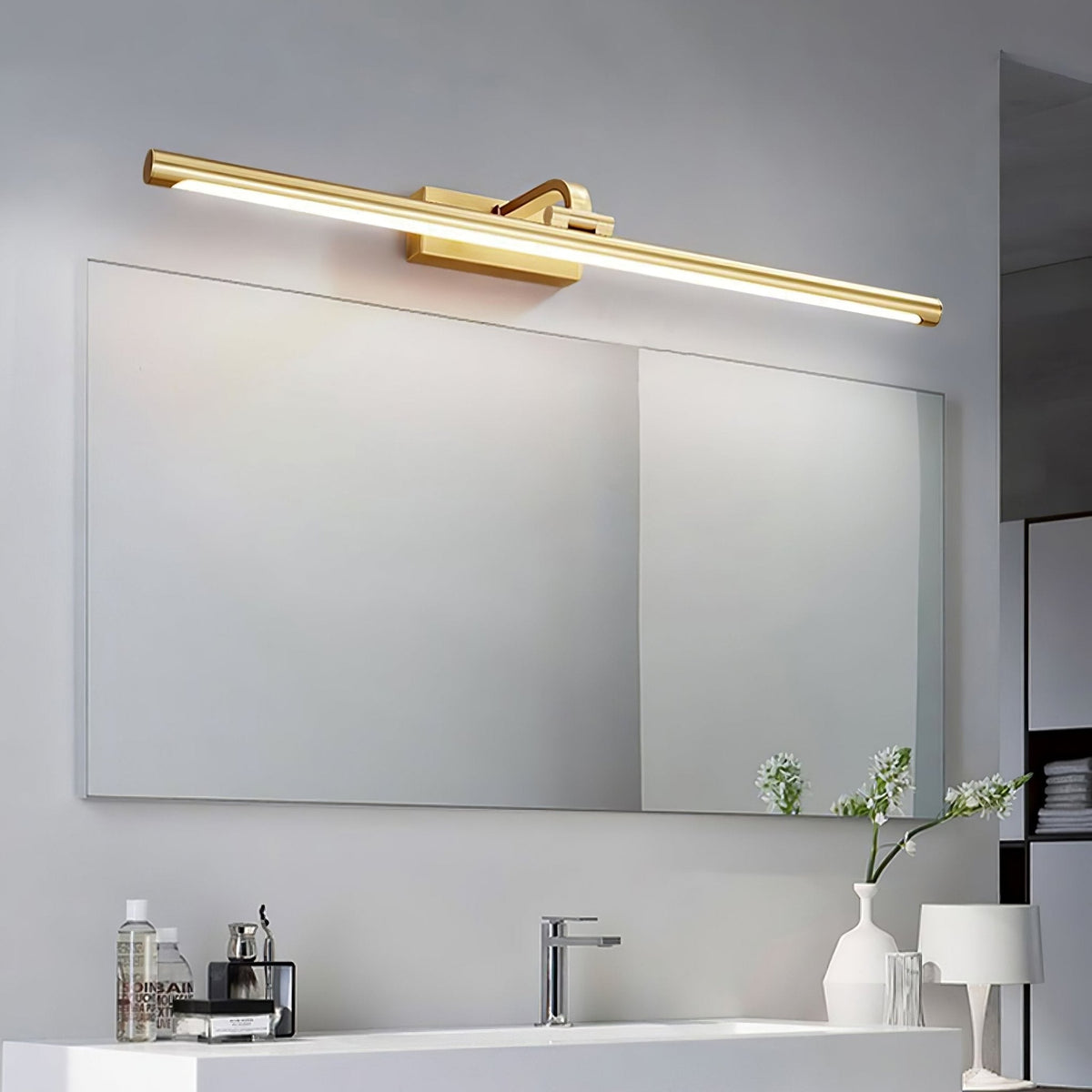 Walnut Brass Linear LED Wall Light / ∅ 21.7″ x H 3.3″ / Walnut Color & Warm Light / Single