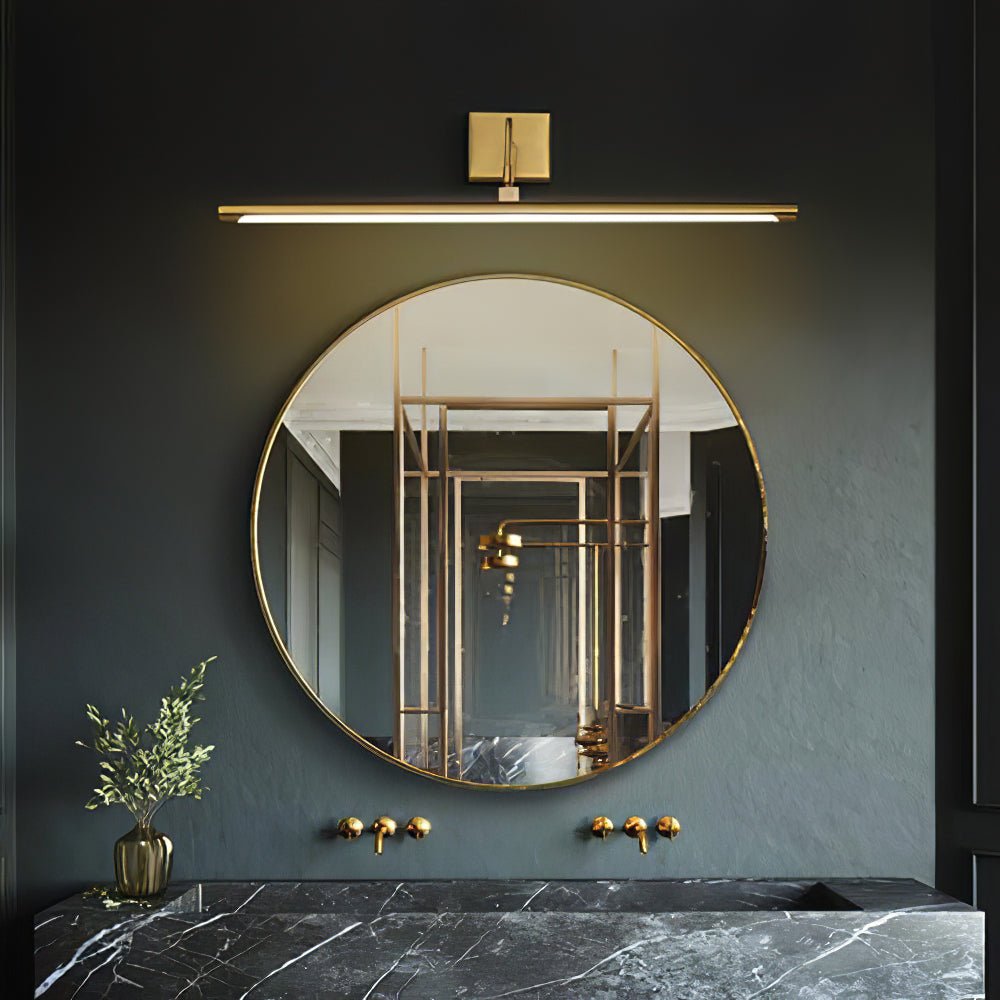 Walnut Brass Linear LED Wall Light / ∅ 21.7″ x H 3.3″ / Brass & Warm Light / Single