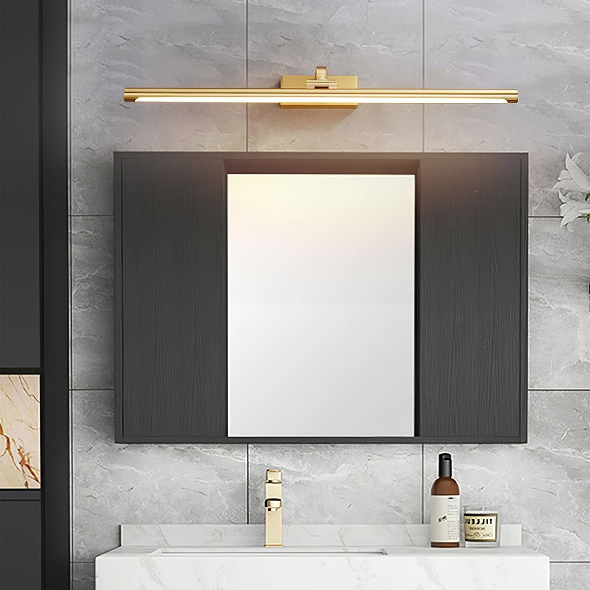 Walnut Brass Linear LED Wall Light / ∅ 27.5″ x H 3.3″ / Walnut Color & Warm Light / Single