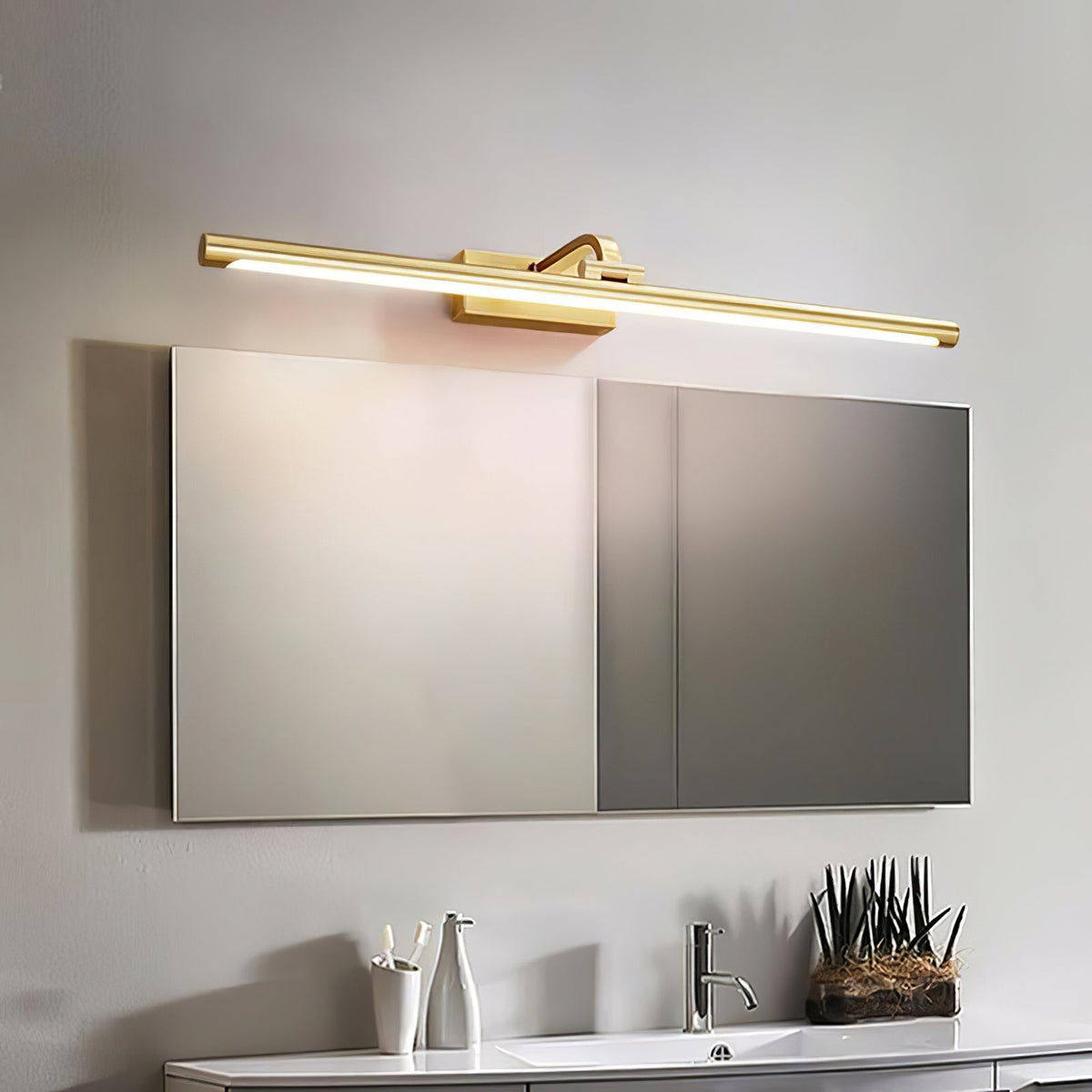 Walnut Brass Linear LED Wall Light / ∅ 27.5″ x H 3.3″ / Brass & Warm Light / Set Of 2